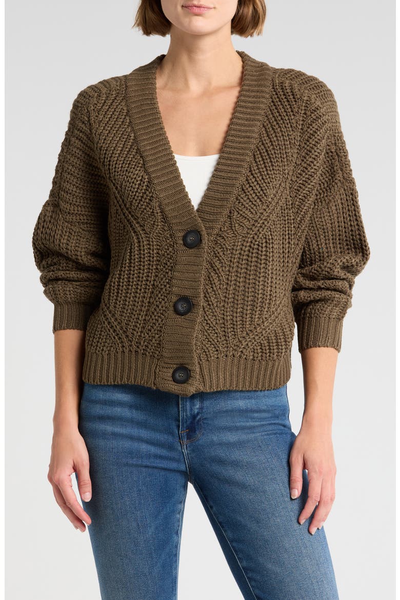 Chunky Knit Button Front Cardigan, Main, color, DRAB