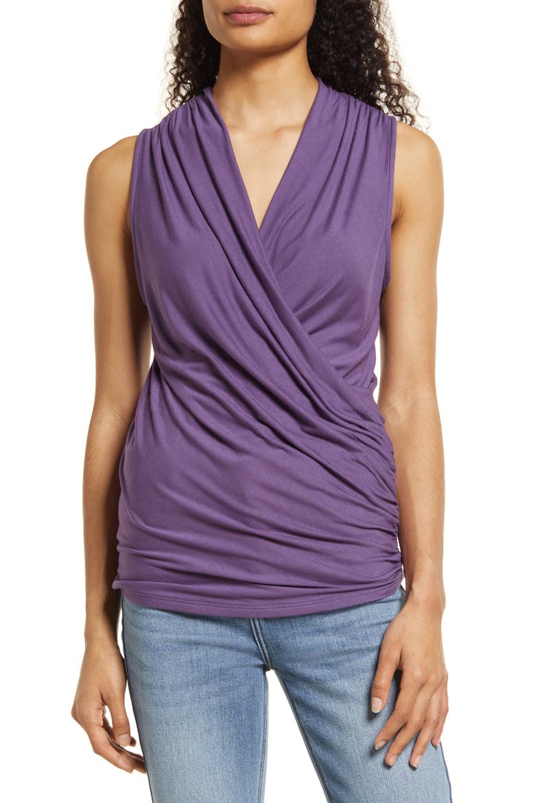 Cross Drape Sleeveless Top, Main, color, VIOLET