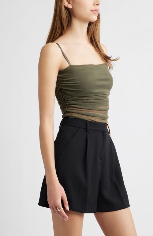 Open Edit Ruched Mesh Camisole In Olive Sarma