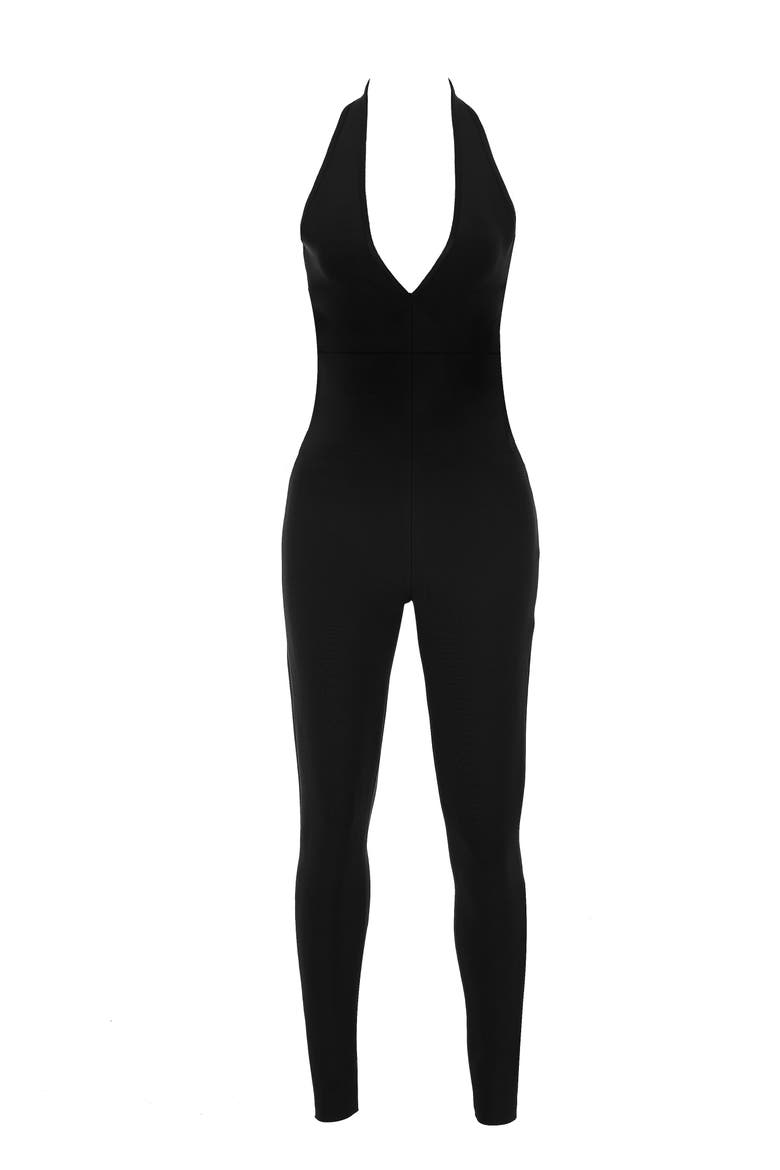 Anaise Plunge Corset Stretch Bandage Jumpsuit, Alternate, color, BLACK