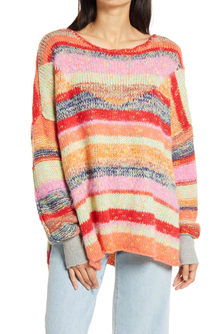 String Lights Oversize Sweater, Main, color, BE YOUR OWN RAINBOW