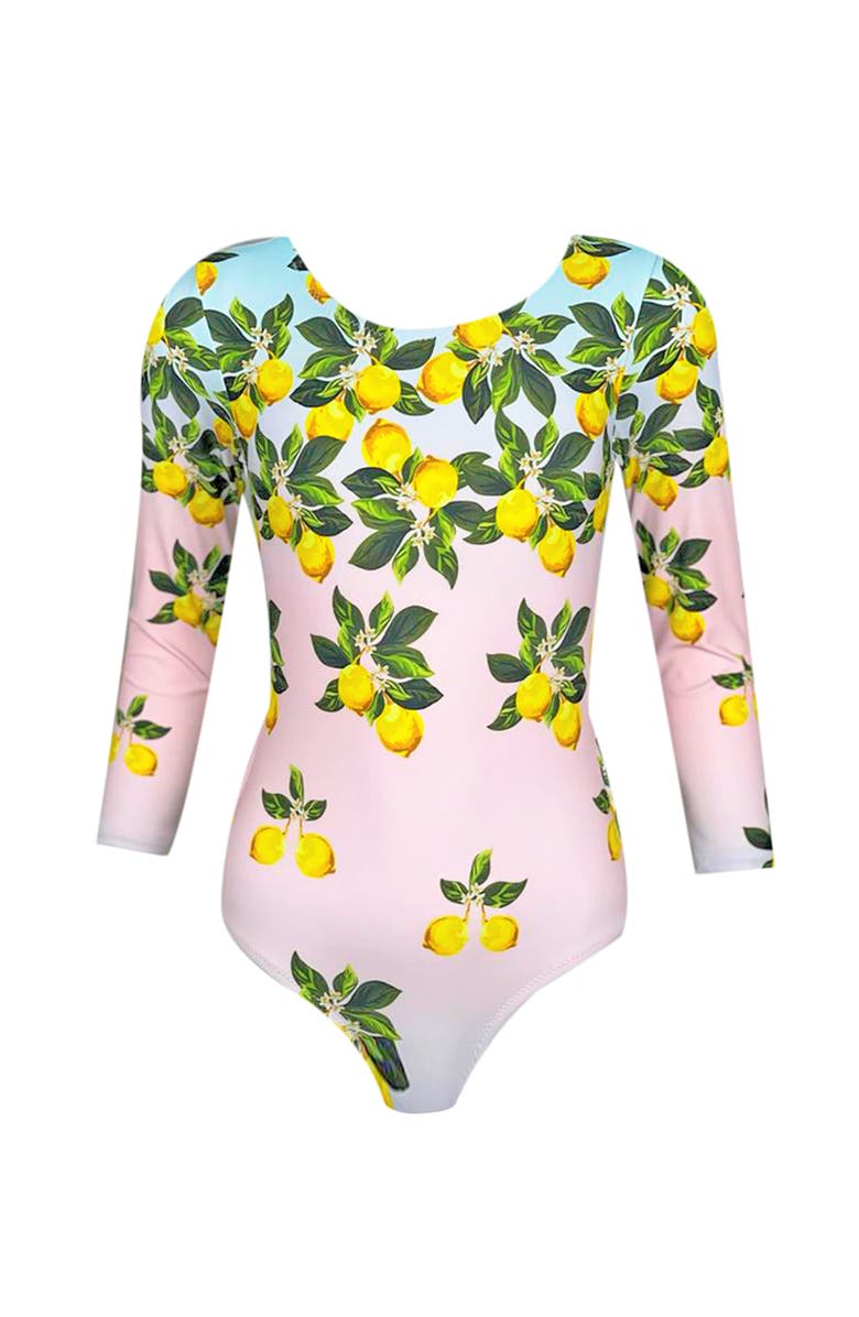 NESSI BYRD Multicolor Lemon Print Long Sleeve One-Piece Rashguard Swimsuit, Little Kid-Big Kid, Main, color, Multicolor