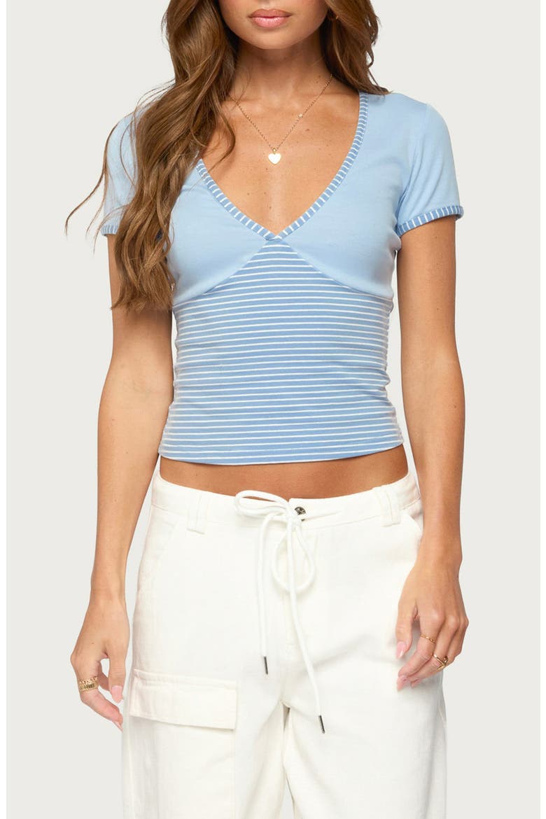 Yanel Striped V-Neck T-Shirt, Main, color, LIGHT-BLUE