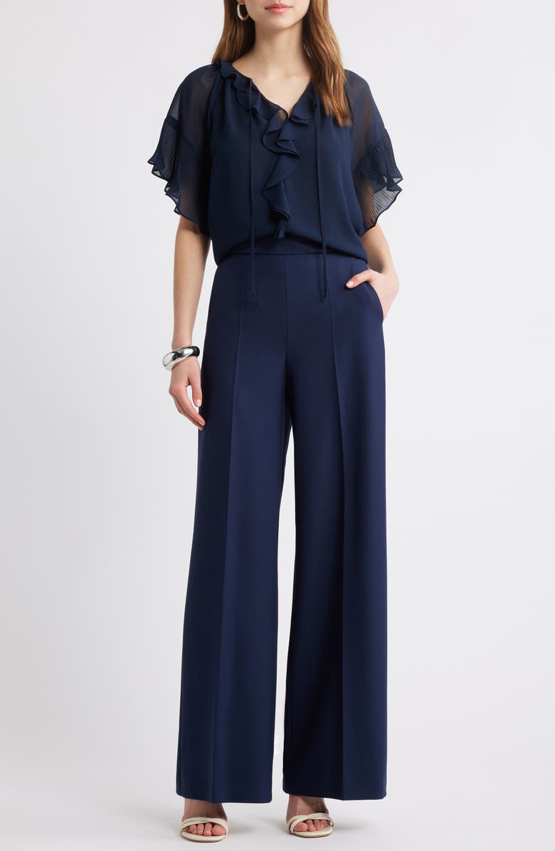 KOBI HALPERIN Ruffle Flutter Sleeve Chiffon Top, Alternate, color, Navy