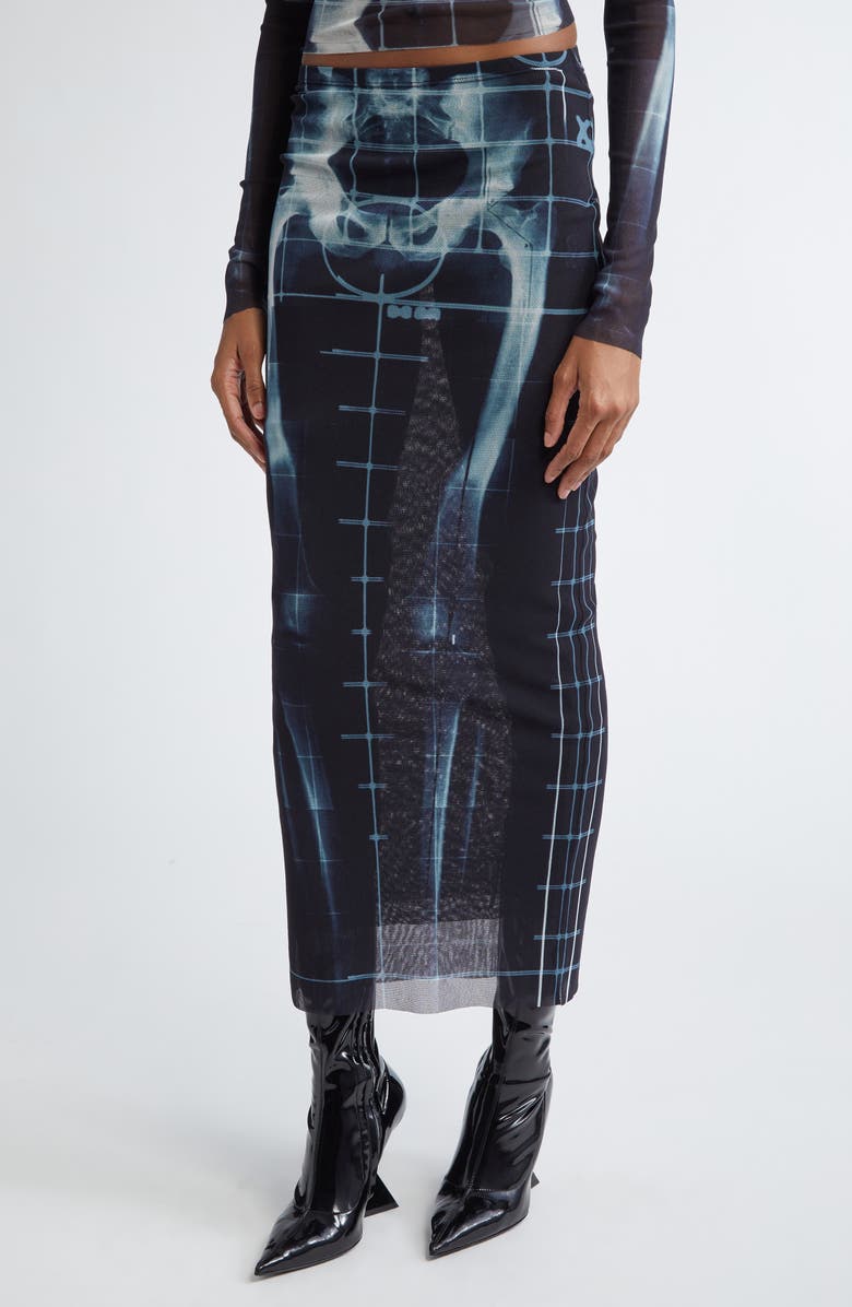 Jean Paul Gaultier Squeletor Print Mesh Skirt, Alternate, color, 