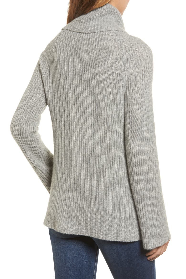 Ribbed Cashmere Turtleneck Sweater, Alternate, color, HEATHER GREY