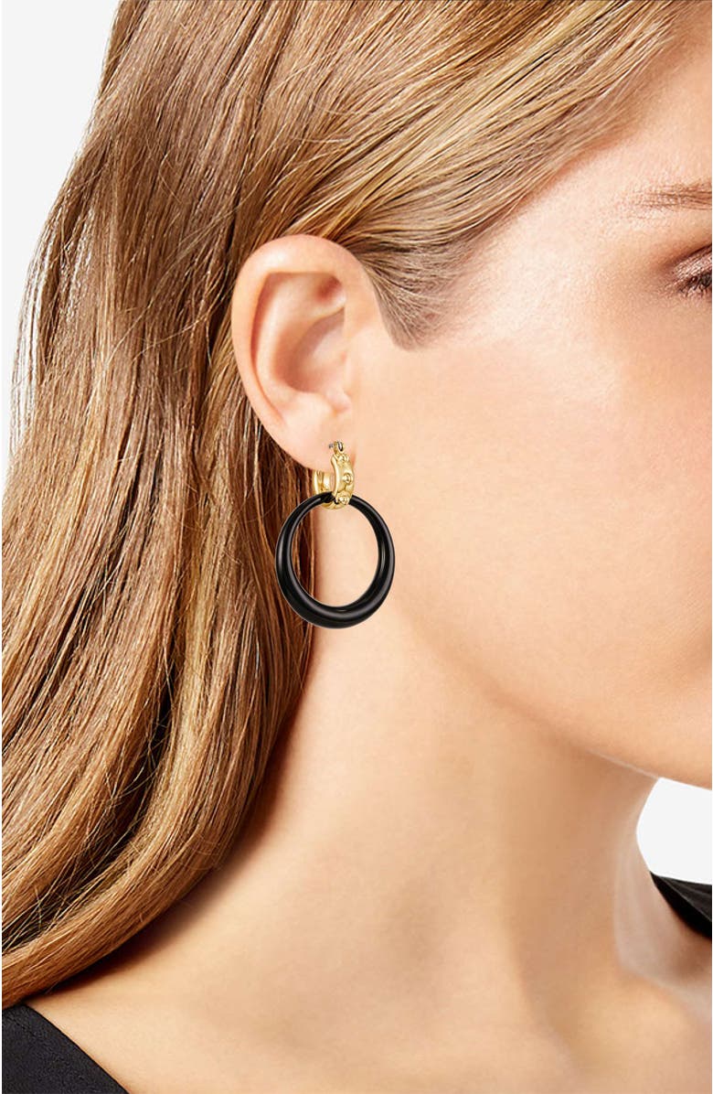 True Religion Double drop hoop earring, Alternate, color, Black
