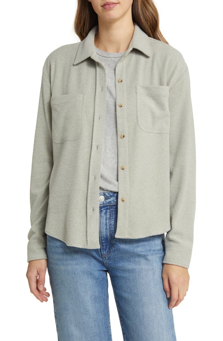 beachlunchlounge Tobey Brushed Knit Shirt Jacket, Main, color, 