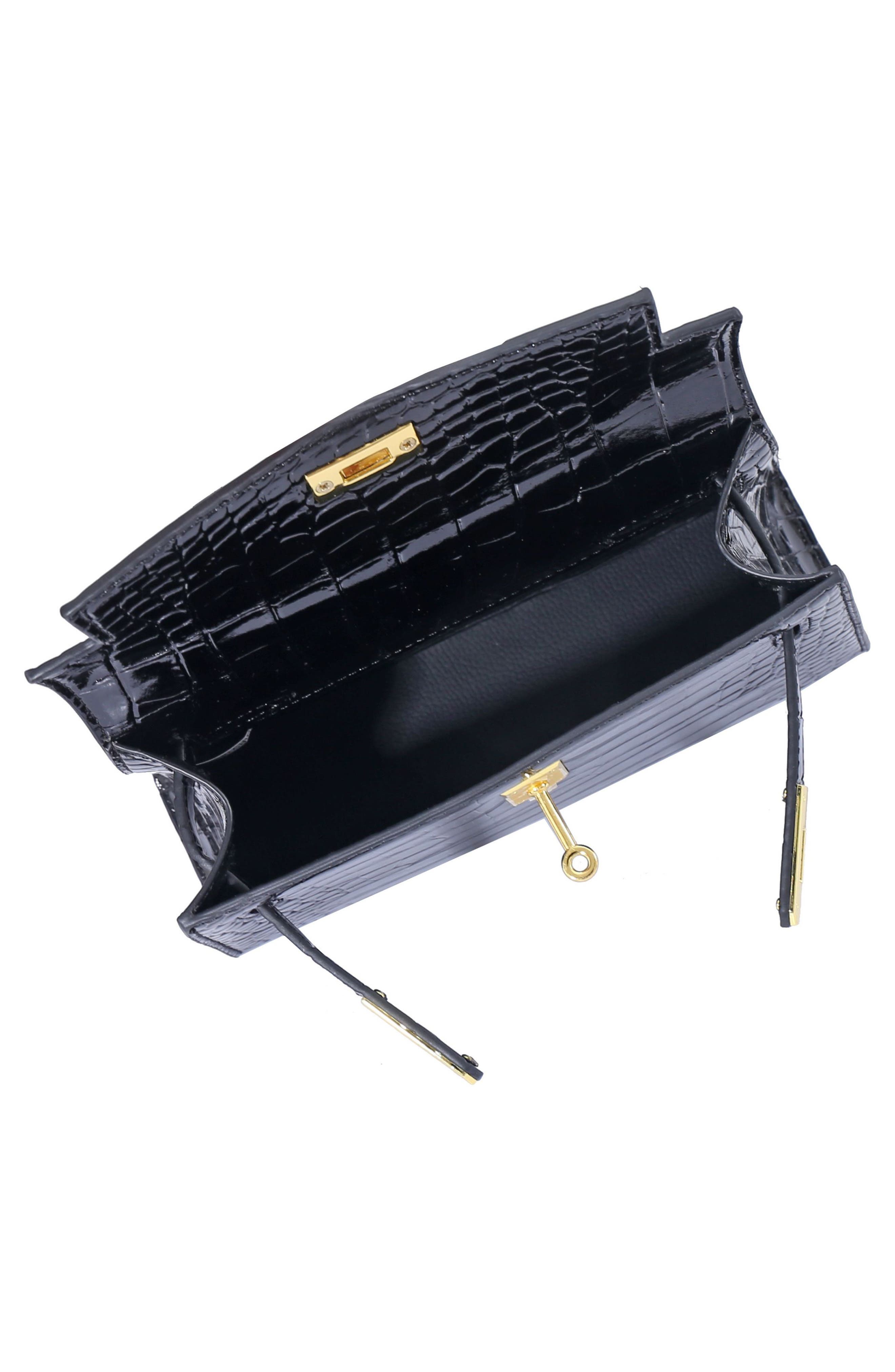Croc Embossed Faux Leather Mini Handle Bag, Alternate, color, BLACK
