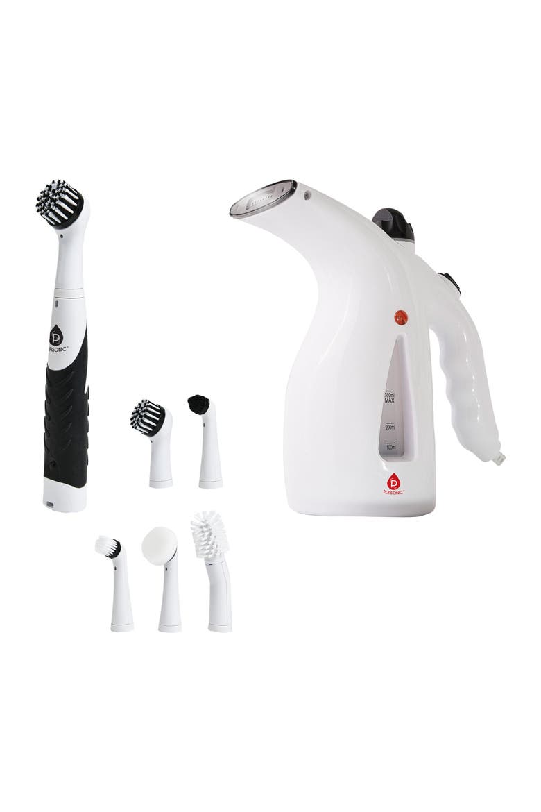 Cordless Power Scrubber & Garment Steamer, Main, color, White