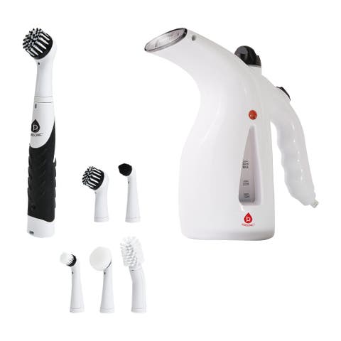 Cordless Power Scrubber Cleaning Brush + Pursonic 300ml Handheld Travel Garment Steamer - Home & Travel Cleaning Essentials