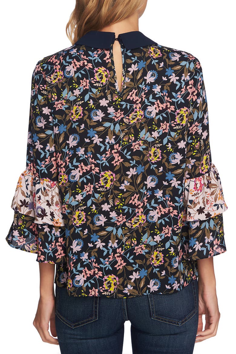 Demure Flora Ruffled Blouse, Alternate, color, CAVIAR