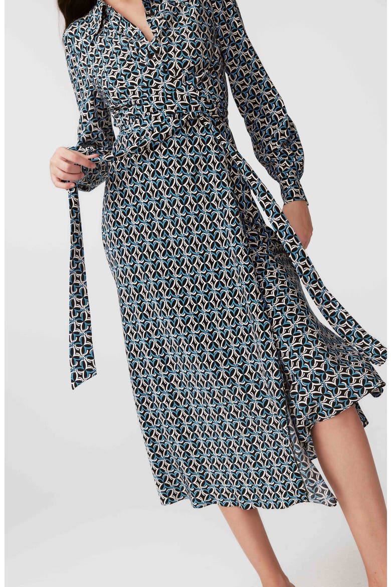 Tori Tie Belt Long Sleeve Shirtdress, Alternate, color, GIG TILE BLUE LG