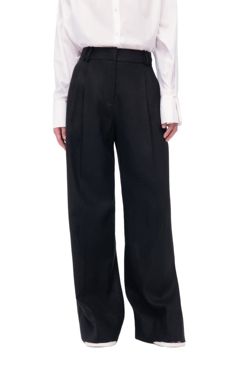 Another Tomorrow Pleated Trouser, Alternate, color, Black