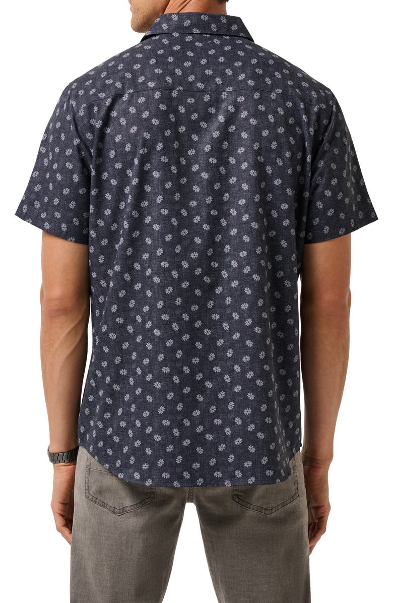 TravisMathew Grey Wind Short Sleeve Button-Up Shirt, Alternate, color, Heather Black