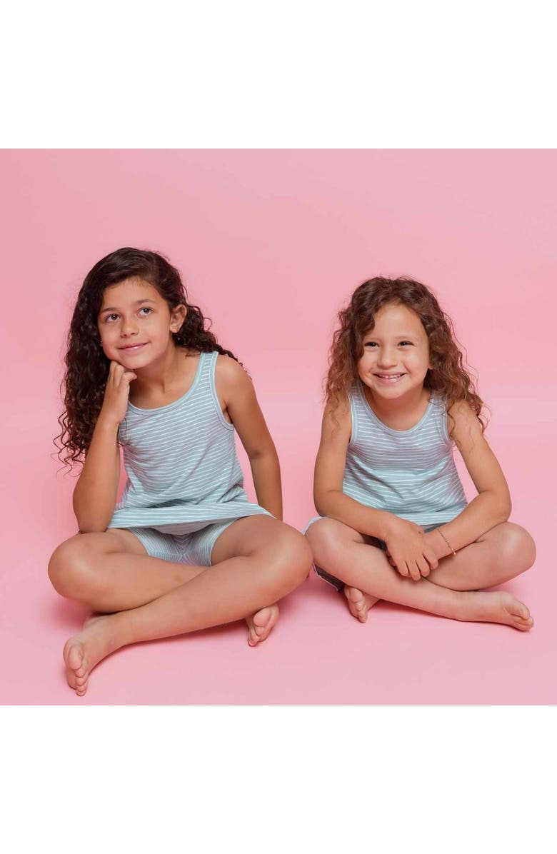 Norani Kids Organic Drop Waist Dress with Matching Biker Shorts, Alternate, color, Green Stripes