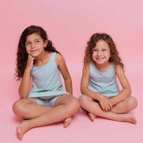 Norani Kids Organic Drop Waist Dress With Matching Biker Shorts In Green Stripes