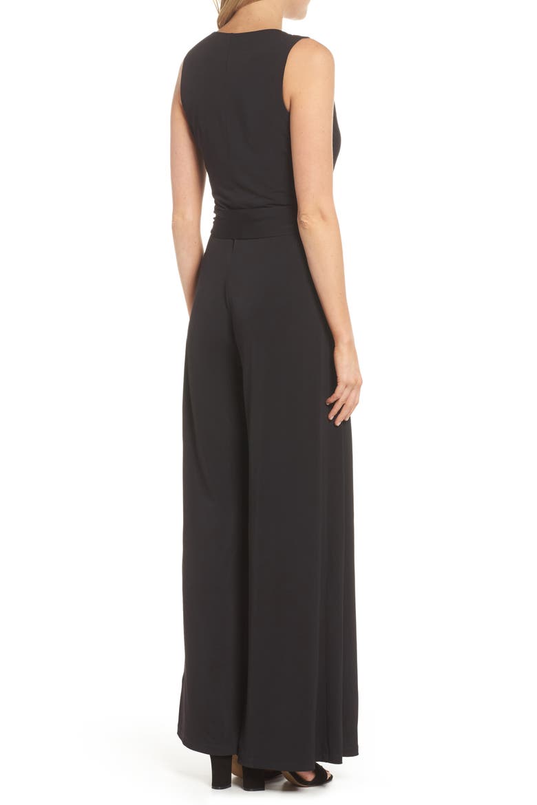 Faux Wrap Wide Leg Jumpsuit, Alternate, color, BLACK