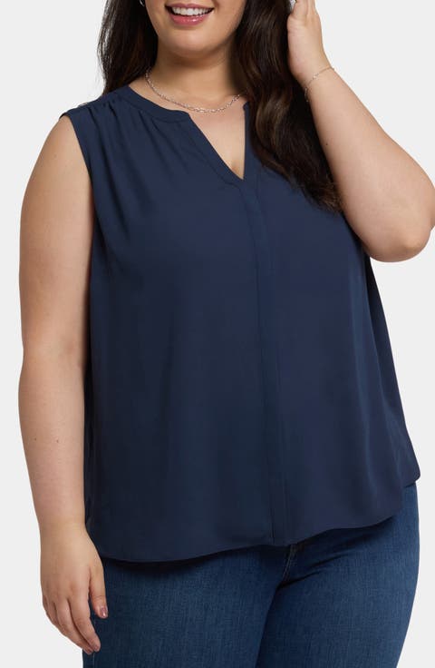 Print Sleeveless Pleat Back Top (Plus Size)