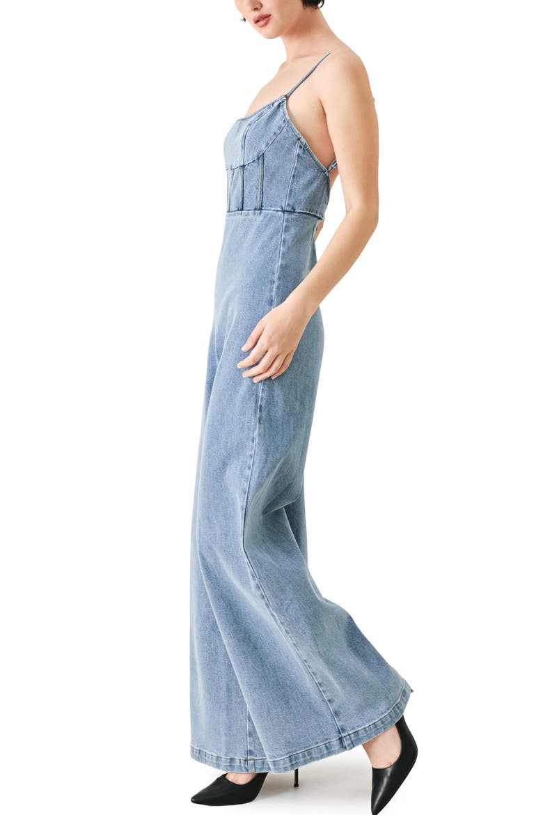 Denim Wide Leg Jumpsuit, Alternate, color, LIGHT DENIM