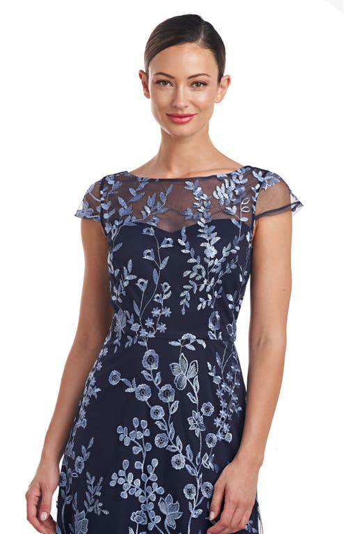 Js Collections Meredith Floral Embroidery A-line Dress In Blue