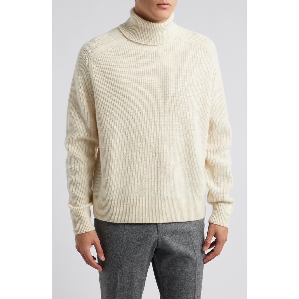 Shop Hugo Boss Boss Evento Recycled Wool Turtleneck Sweater In White