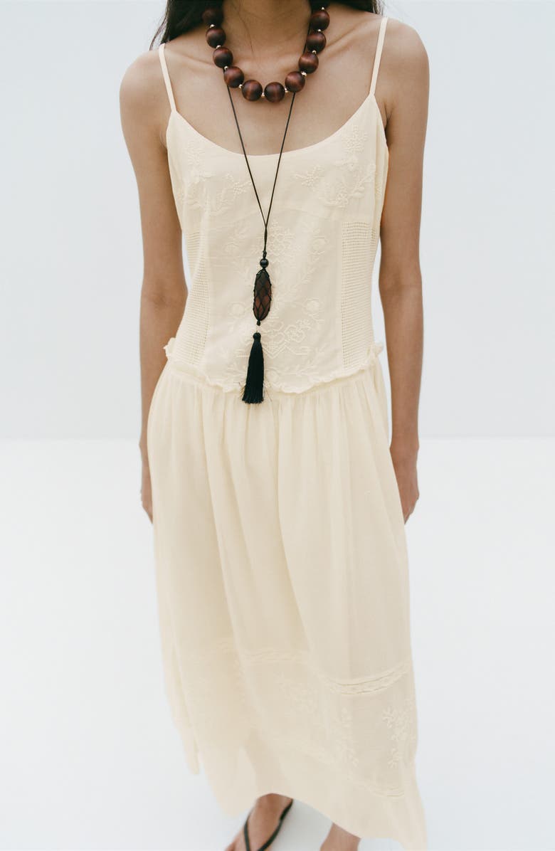 MANGO Embroidered Detail Sleeveless Maxi Dress, Alternate, color, Off White