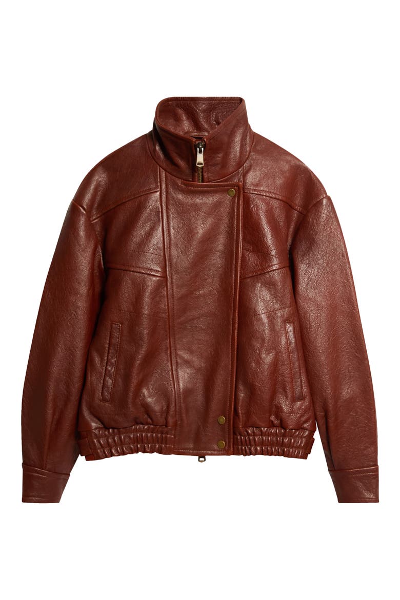 Petra Textured Leather Jacket, Main, color, CHESTNUT BROWN