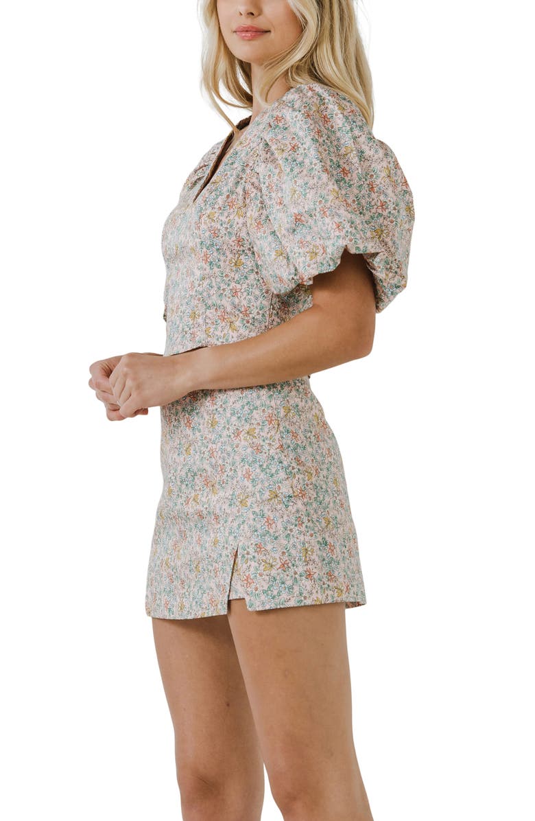 Endless Rose Floral Print Puff Sleeve Crop Top, Alternate, color, Pink Multi