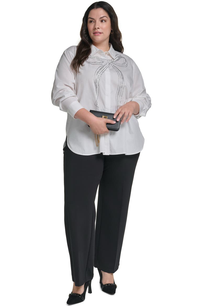 Crystal Bow Cotton Poplin Shirt, Alternate, color, WHITE