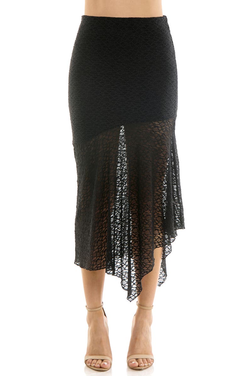 Urban Social Lace Seamed Bias Cut Midi Skirt, Main, color, Black