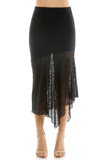 Urban Social Lace Seamed Bias Cut Midi Skirt In Black