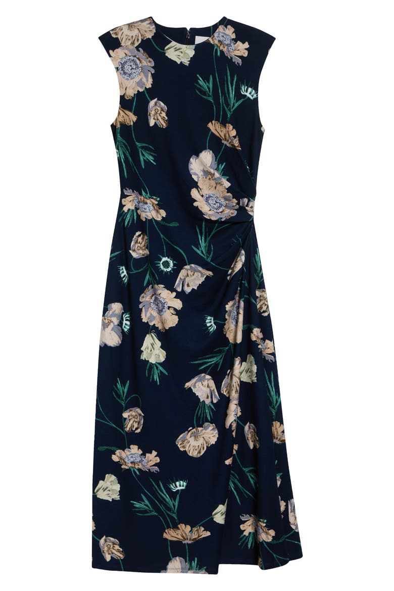 Floral Ponte Midi Dress, Alternate, color, BELLE EPOQUE POPPY NAVY