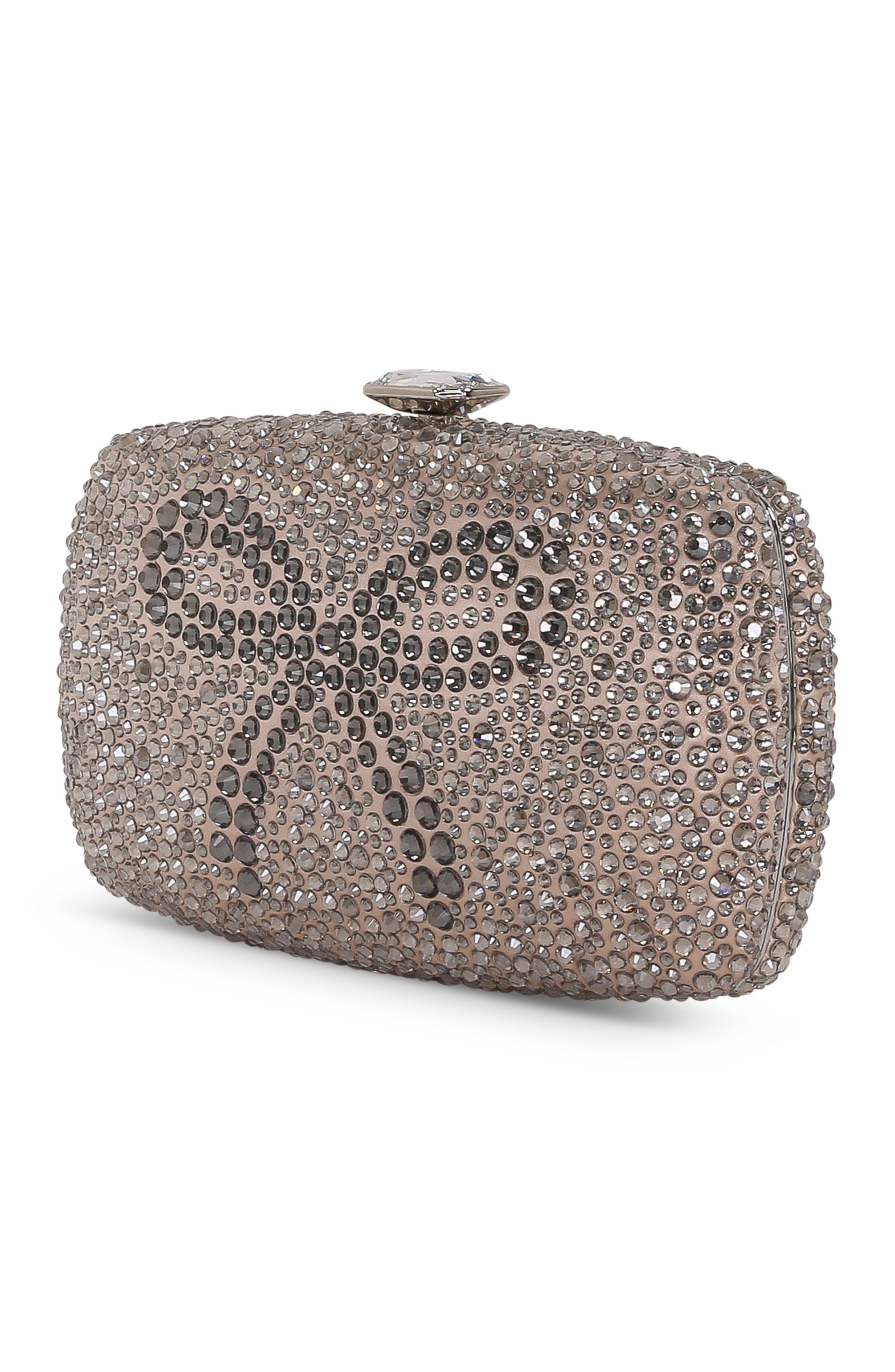 BADGLEY MISCHKA Sheena Crystal Box Clutch, Alternate, color, Smoke Diamond