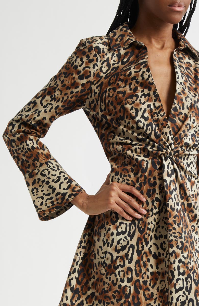 Cinq à Sept Leopard Print Long Sleeve Denim Dress, Alternate, color, Black/ Sahara