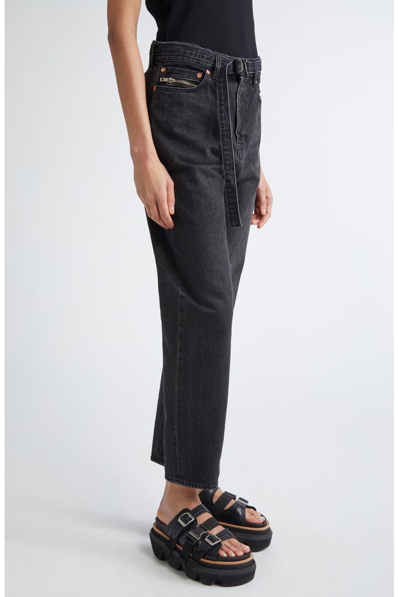 Belted Straight Leg Jeans, Alternate, color, BLACK