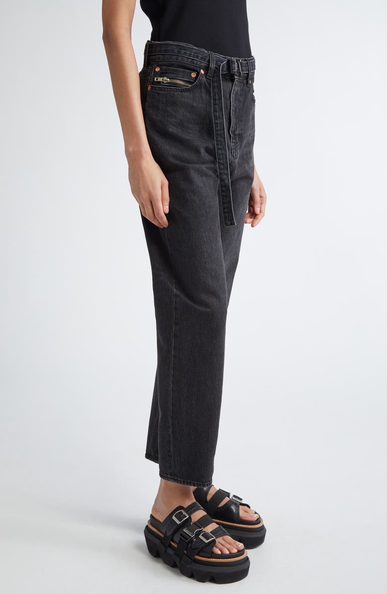 Sacai Belted Straight Leg Jeans, Alternate, color, Black