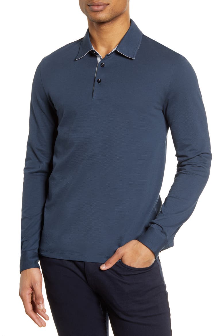 Paver Cotton Long Sleeve Polo Shirt, Main, color, BLUE