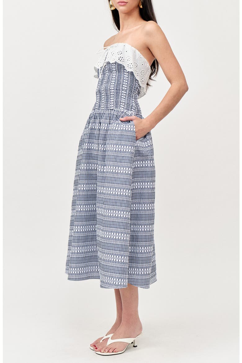 Freya Strapless Smocked Embroidered Dress, Alternate, color, BLUE WHITE EMBROIDERED