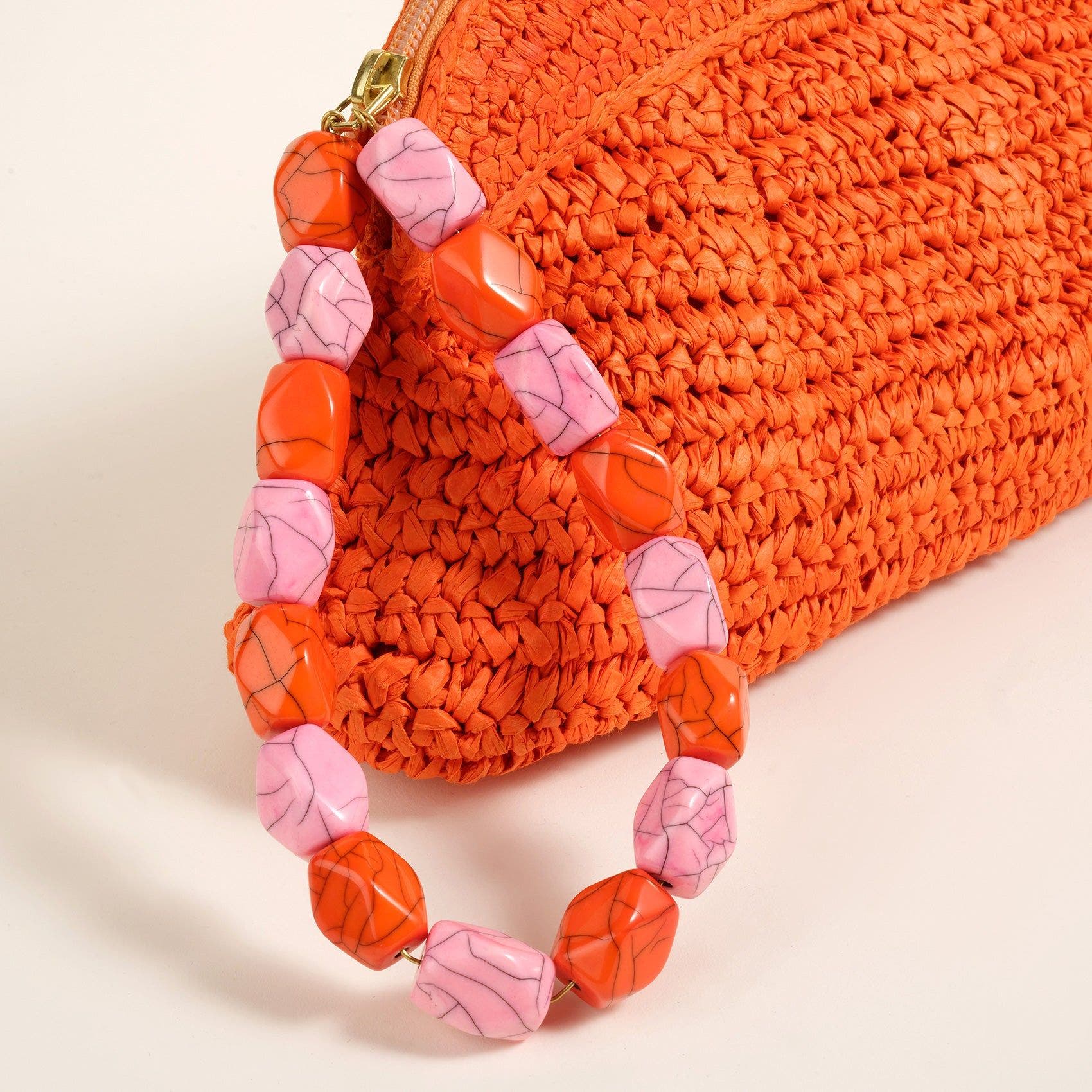 Zsa Zsa Zsu Delhi 100% Raffia Clutch Bag 13 x7 In, Alternate, color, Orange