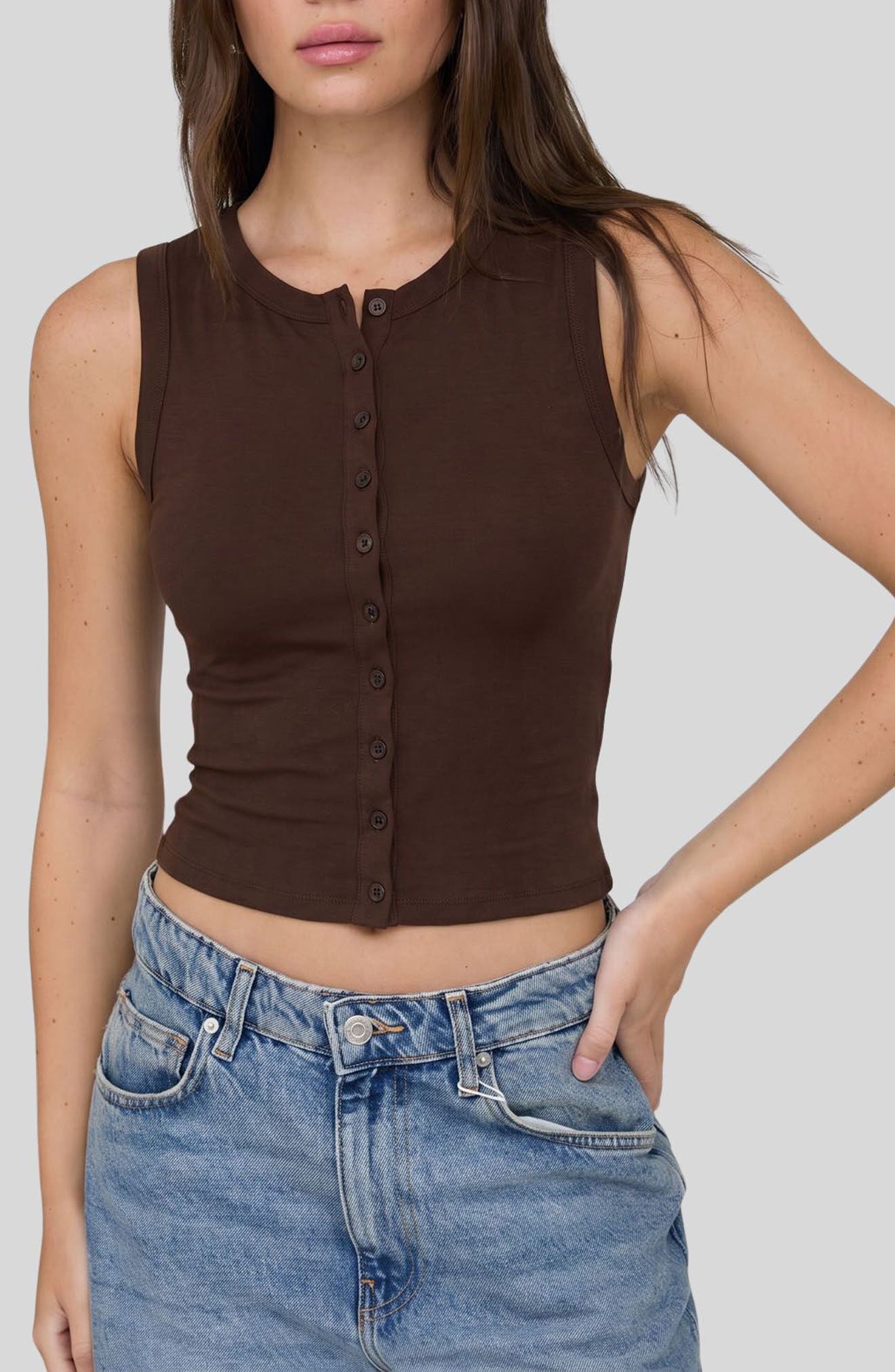 Button Down Cotton Jersey Tank