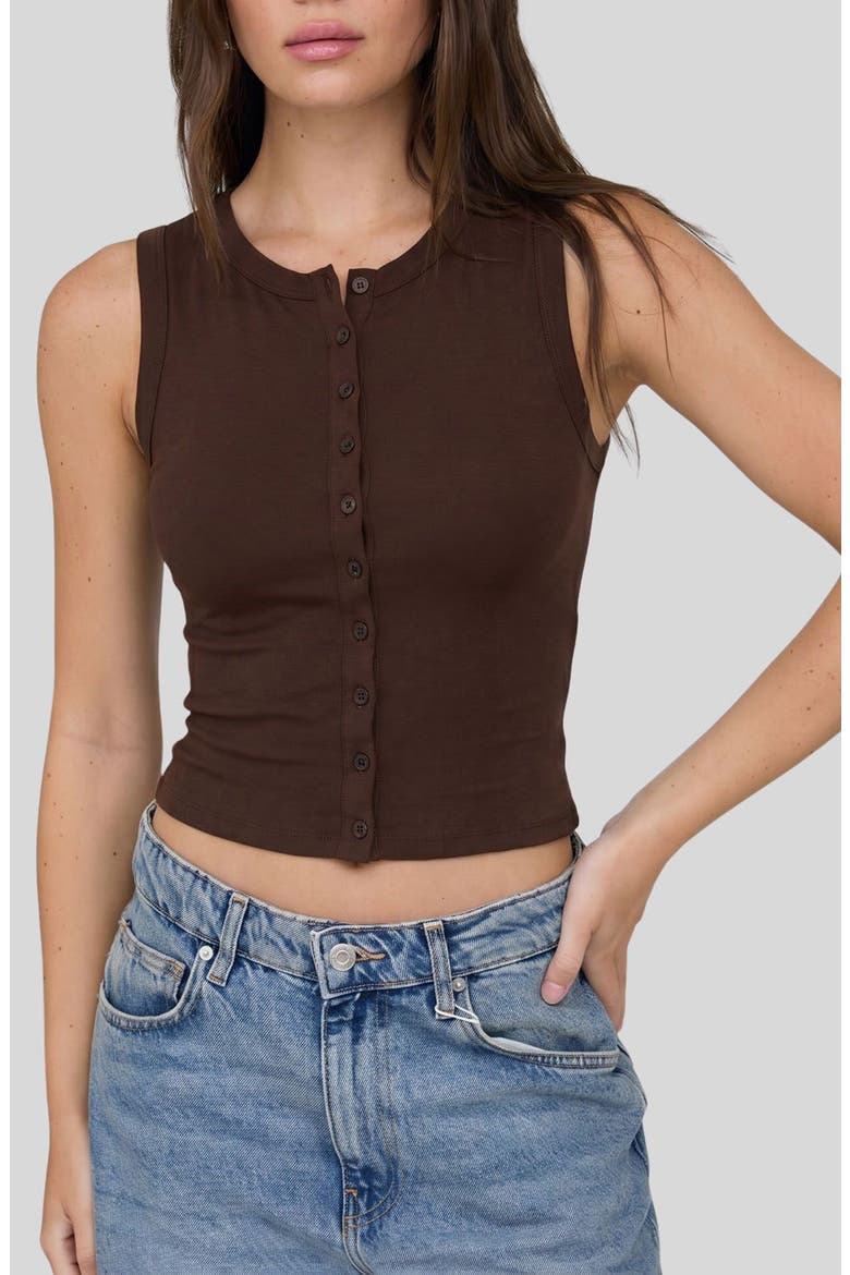 Button Down Cotton Jersey Tank, Main, color, BROWN