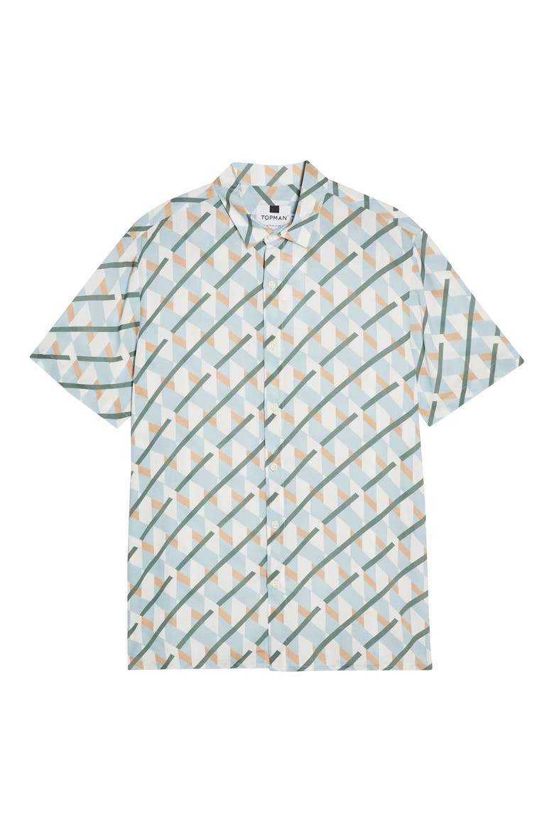 Large Geometric Short Sleeve Button-Up Shirt, Alternate, color, BLUE