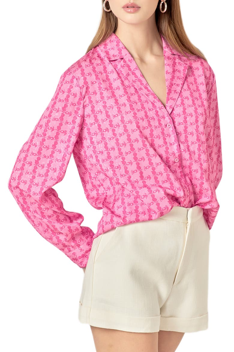 Satin Button-Up Shirt, Alternate, color, PINK