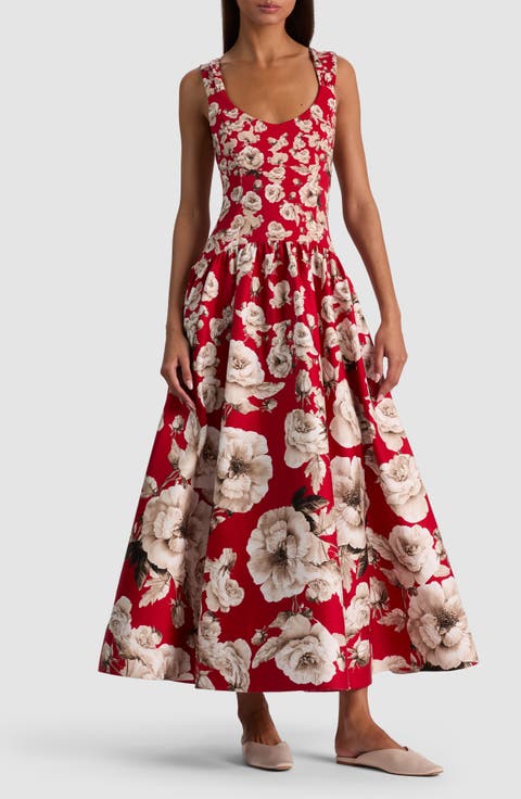 Oriana Floral Cotton Blend Midi Dress