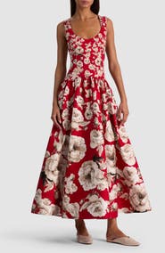 ALICE + OLIVIA Oriana Floral Cotton Blend Midi Dress