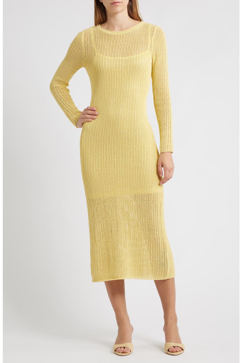 Sunny Open Stitch Long Sleeve Sweater Dress, Main, color, GOLDEN YELLOW