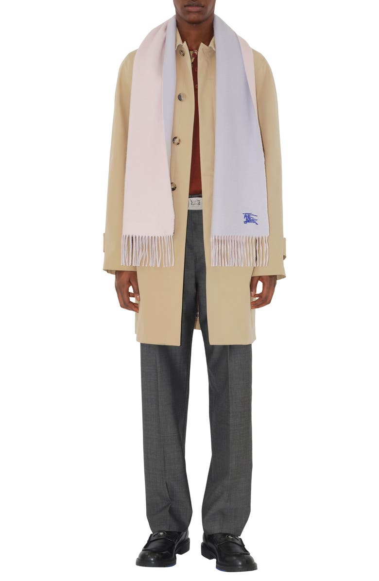 Burberry Embroidered EKD Reversible Cashmere Scarf, Alternate, color, Mist Blue/ Sugar Pink