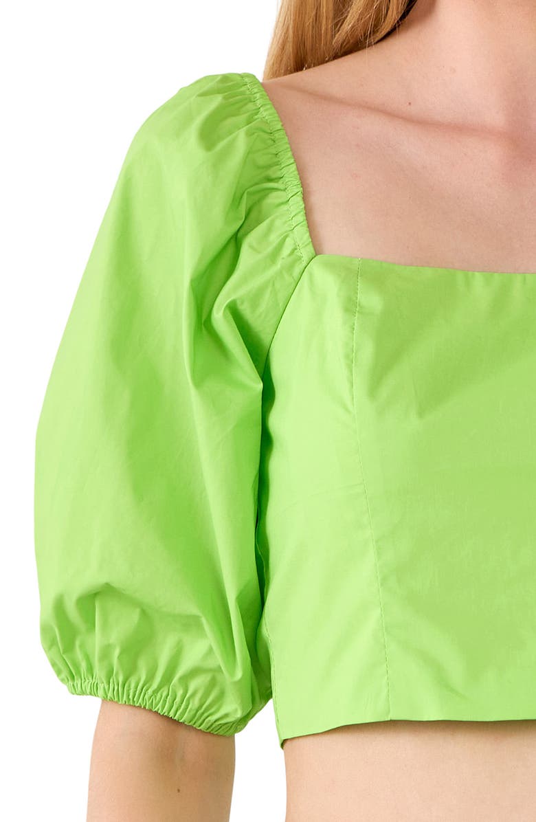 English Factory Puff Sleeve Bow Back Crop Top, Alternate, color, Green