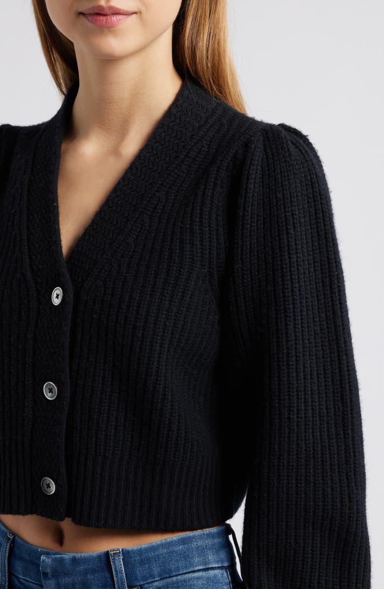 LoveShackFancy Avignon Wool & Cashmere Crop Cardigan, Alternate, color, Black